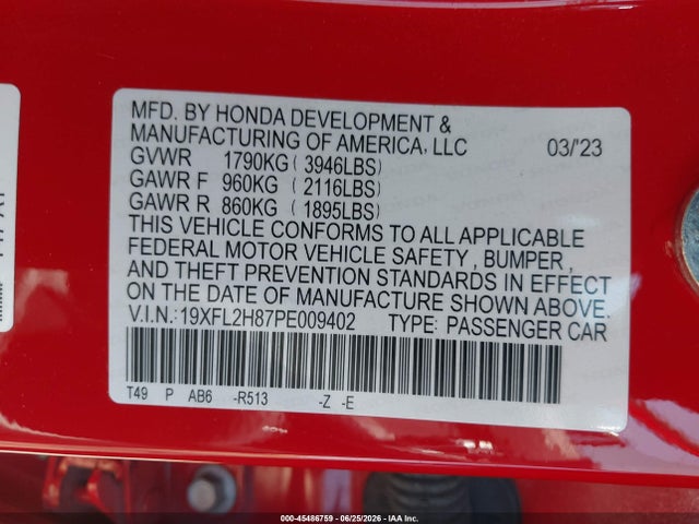 19XFL2H87PE009402 Honda Civic Sport
