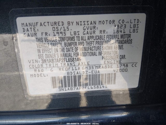 Nissan SENTRA SV 2015 3N1AB7AP2FL658145 Image 9