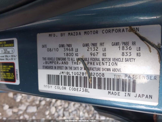 2011 Mazda Mazda3 I Sport მანქანა იყიდება აუქციონზე, vin: JM1BL1UG2B1382008, აუქციონის ნომერი: 45486798