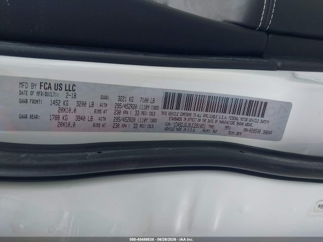 1C4SDJGJ9JC291051 Dodge Durango Srt Awd