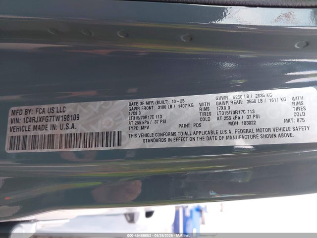 Продажа на аукционе авто 2026 Jeep Wrangler, vin: 1C4RJXFG7TW198109, номер лота: 45486853