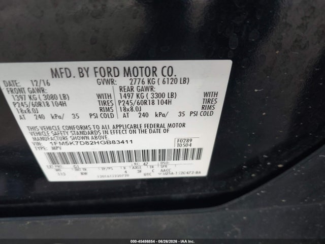 Ford EXPLORER XLT 2017 1FM5K7D82HGB83411 Image 9