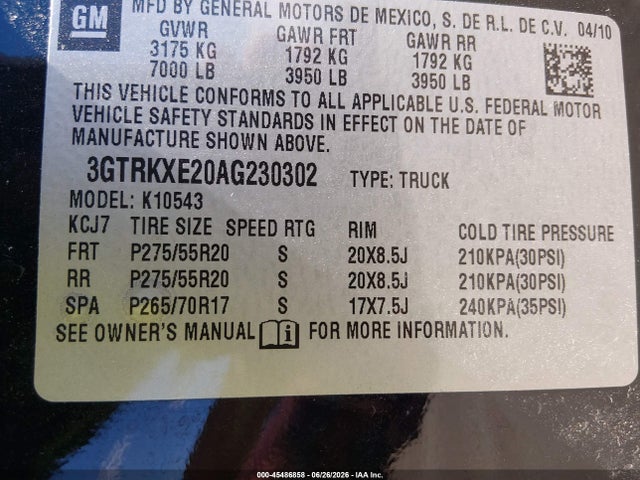 Продаж на аукціоні авто 2010 Gmc Sierra 1500 Denali, vin: 3GTRKXE20AG230302, номер лоту: 45486858