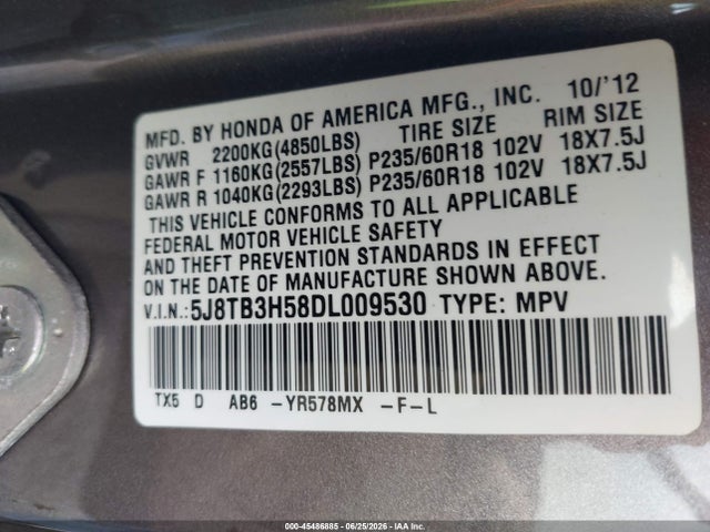 Продажа на аукционе авто 2013 Acura Rdx, vin: 5J8TB3H58DL009530, номер лота: 45486885