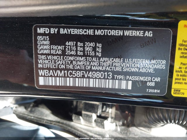 Продажа на аукционе авто 2015 Bmw X1 Sdrive28i, vin: WBAVM1C58FV498013, номер лота: 45486898