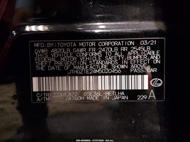 Продажа на аукционе авто 2021 Lexus Is 350 F Sport, vin: JTHGZ1E24M5020456, номер лота: 45486904