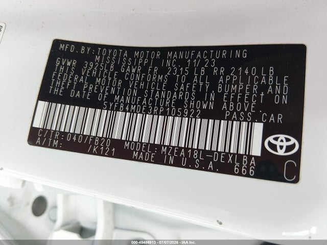 5YFB4MDE3RP105922 Toyota COROLLA LE