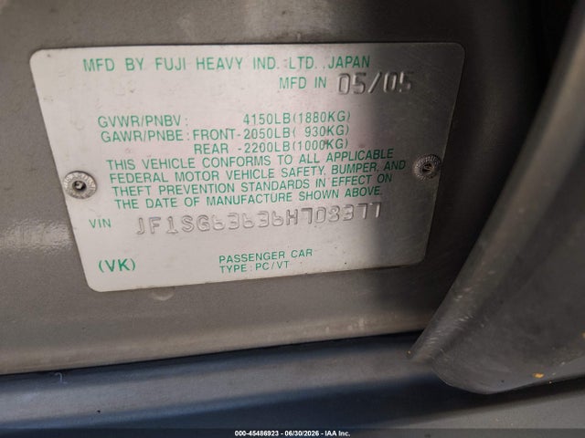 Продаж на аукціоні авто 2006 Subaru Forester 2.5x, vin: JF1SG63636H708377, номер лоту: 45486923