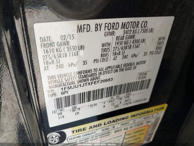 Aukcja sprzedaży 2015 Ford Expedition Xlt, vin: 1FMJU1JTXFEF26683, numer aukcji: 45486957