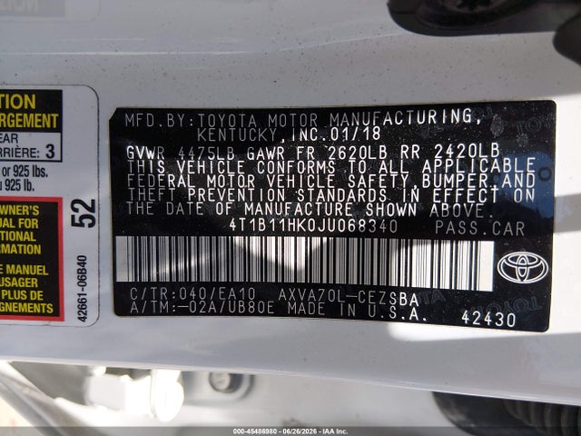 Toyota CAMRY SE 2018 4T1B11HK0JU068340 Image 9
