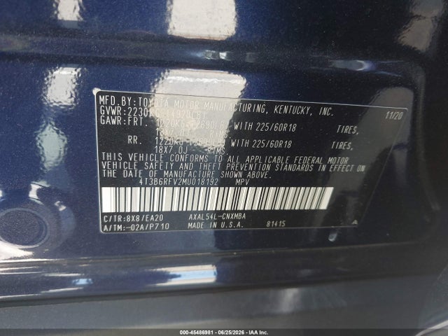 4T3B6RFV2MU018192 Toyota Rav4 Hybrid Xle Premium