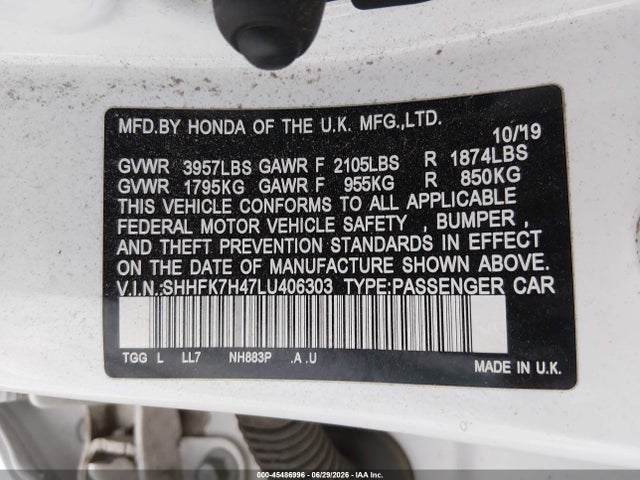 SHHFK7H47LU406303 Honda Civic Sport