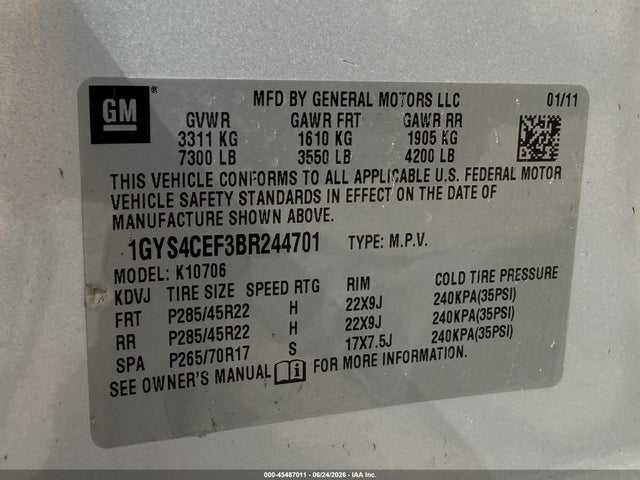 2011 Cadillac Escalade Premium მანქანა იყიდება აუქციონზე, vin: 1GYS4CEF3BR244701, აუქციონის ნომერი: 45487011
