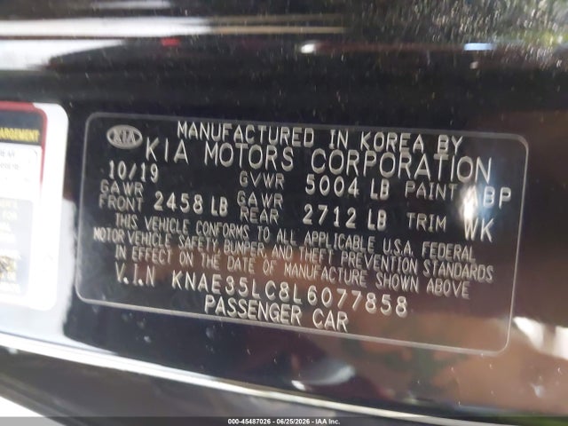 Aukcja sprzedaży 2020 Kia Stinger Gt, vin: KNAE35LC8L6077858, numer aukcji: 45487026