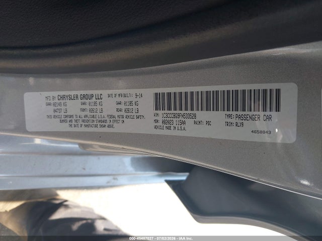 Aukcja sprzedaży 2015 Chrysler 200 S, vin: 1C3CCCBG9FN533528, numer aukcji: 45487027