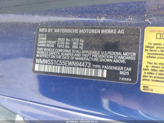 Aukcja sprzedaży 2014 Mini Paceman Cooper, vin: WMWSS1C55EWN94473, numer aukcji: 45487033