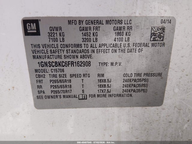 Chevrolet Tahoe Lt 2015 1GNSCBKC6FR162908 Image 9