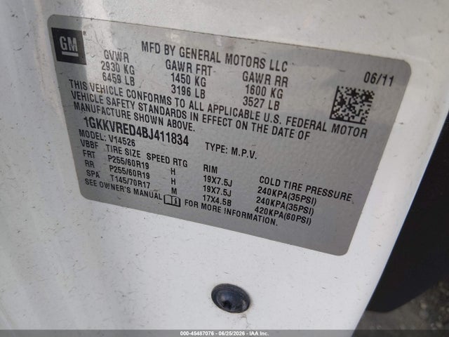 2011 Gmc Acadia Slt-1 მანქანა იყიდება აუქციონზე, vin: 1GKKVRED4BJ411834, აუქციონის ნომერი: 45487076