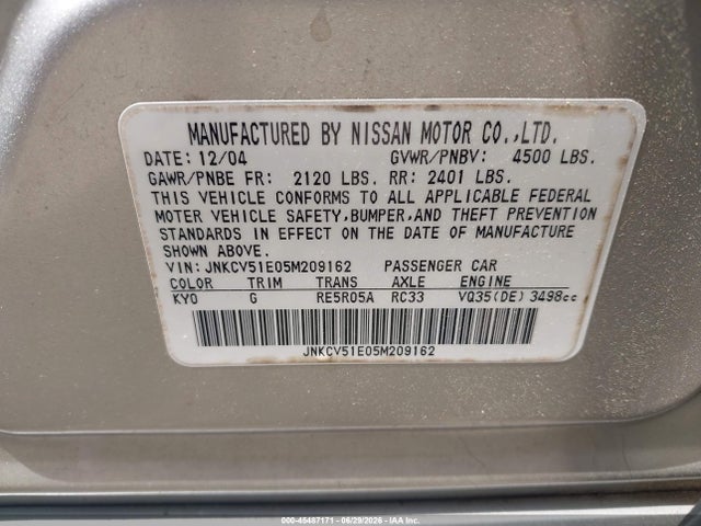 Продажа на аукционе авто 2005 Infiniti G35, vin: JNKCV51E05M209162, номер лота: 45487171