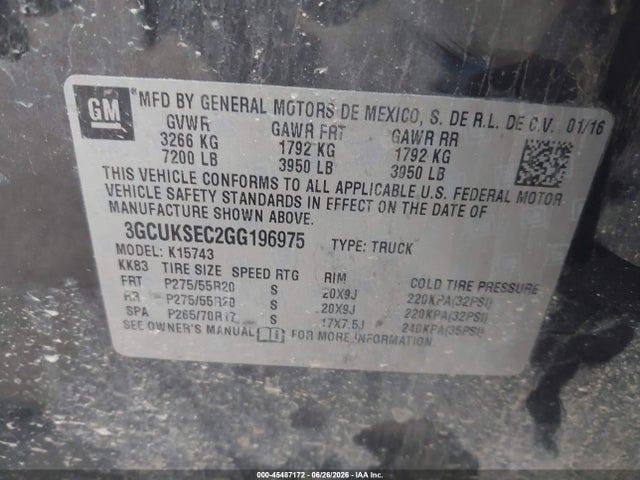 3GCUKSEC2GG196975 Chevrolet Silverado 1500 1lz