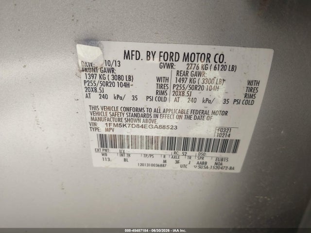 Ford EXPLORER XLT 2014 1FM5K7D84EGA88523 Image 9