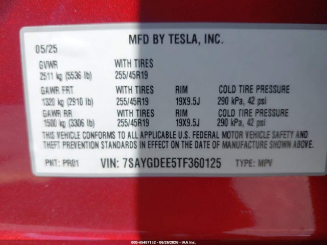 Продажа на аукционе авто 2026 Tesla Model Y All-wheel Drive/long Range Launch Series/premium All-wheel Drive, vin: 7SAYGDEE5TF360125, номер лота: 45487182