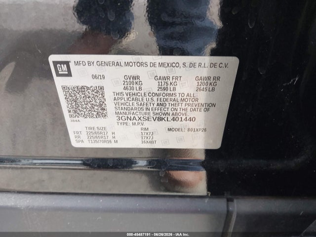 Продажа на аукционе авто 2019 Chevrolet Equinox Ls, vin: 3GNAXSEV8KL401440, номер лота: 45487191