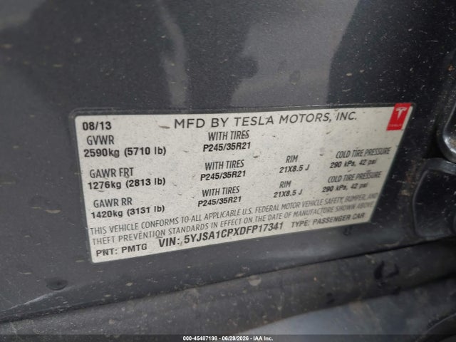 Aukcja sprzedaży 2013 Tesla Model S Performance, vin: 5YJSA1CPXDFP17341, numer aukcji: 45487198