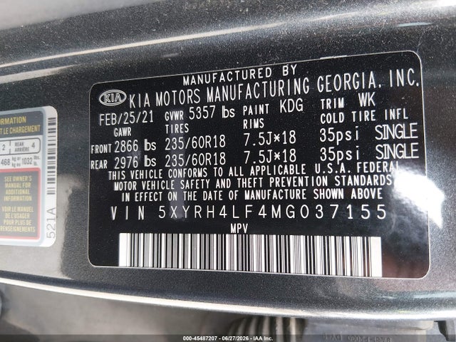 KIA SORENTO EX 2021 5XYRH4LF4MG037155 Image 9
