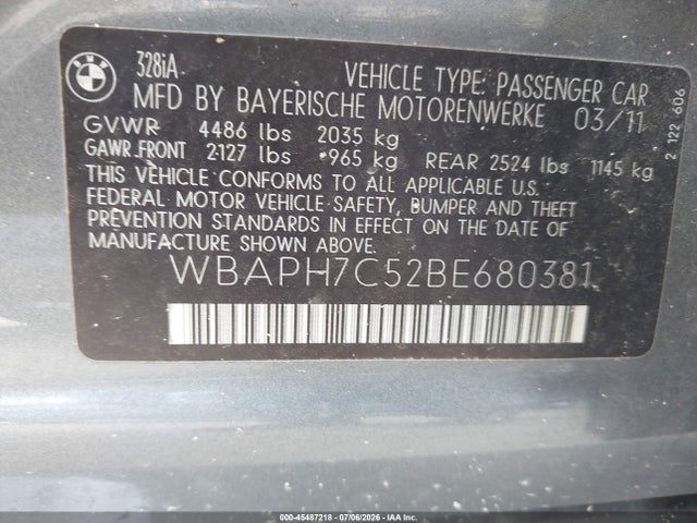 Продаж на аукціоні авто 2011 Bmw 328i, vin: WBAPH7C52BE680381, номер лоту: 45487218