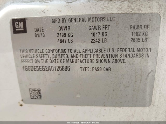 45487226 :رقم المزاد ، 1G6DE5EG2A0126886 vin ، 2010 Cadillac Cts Luxury مزاد بيع