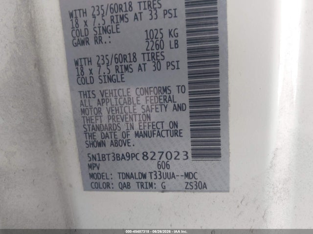 5N1BT3BA9PC827023 Nissan Rogue Sv Fwd