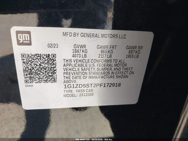1G1ZD5ST2PF172918 Chevrolet Malibu Fwd 1lt