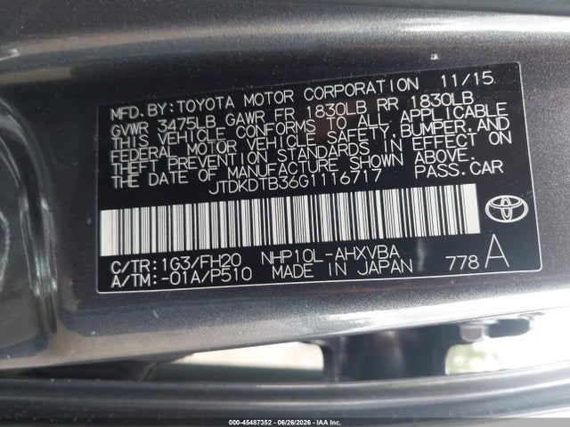 Toyota Prius C One 2016 JTDKDTB36G1116717 Image 9