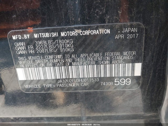 Продаж на аукціоні авто 2017 Mitsubishi Lancer Le, vin: JA32U2FU3HU011533, номер лоту: 45487370