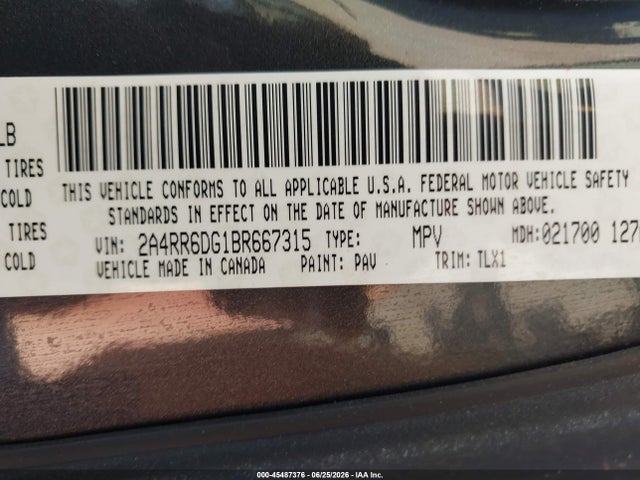 45487376 :رقم المزاد ، 2A4RR6DG1BR667315 vin ، 2011 Chrysler Town & Country Limited مزاد بيع