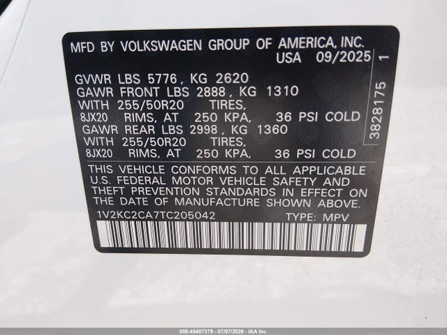 Продаж на аукціоні авто 2026 Volkswagen Atlas Cross Sport Se With Technology, vin: 1V2KC2CA7TC205042, номер лоту: 45487379