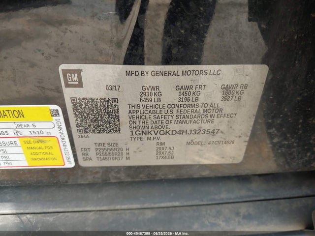 Aukcja sprzedaży 2017 Chevrolet Traverse Lt, vin: 1GNKVGKD4HJ323547, numer aukcji: 45487385