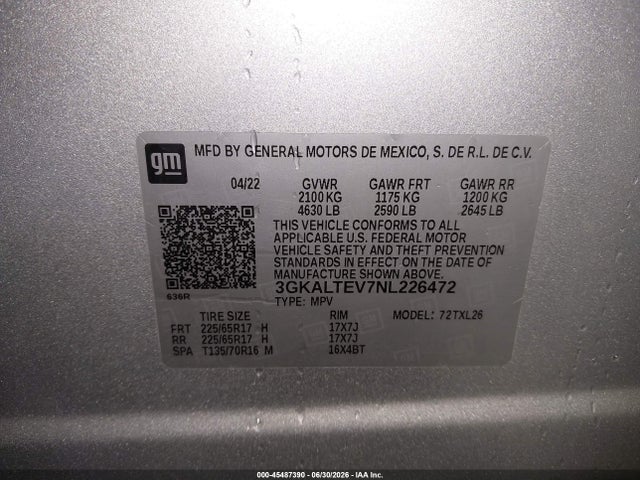 Продаж на аукціоні авто 2022 Gmc Terrain Awd Sle, vin: 3GKALTEV7NL226472, номер лоту: 45487390