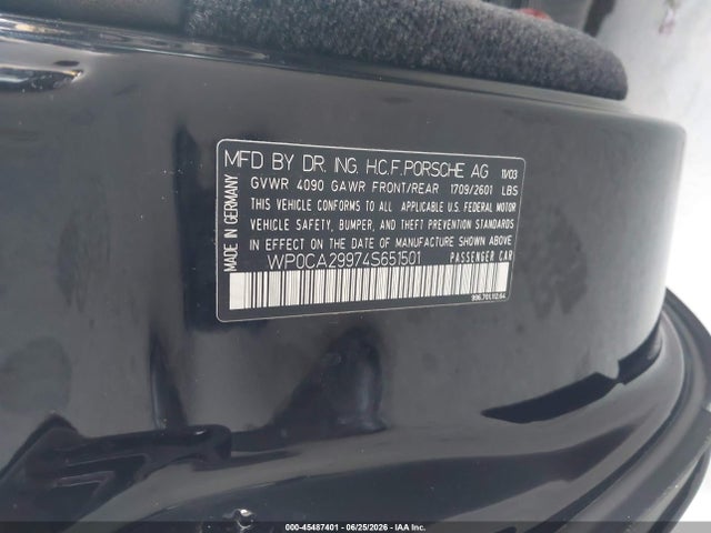 Aukcja sprzedaży 2004 Porsche 911 Carrera/carrera 4/carrera 4s, vin: WP0CA29974S651501, numer aukcji: 45487401