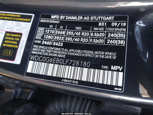 45487478 :رقم المزاد ، WDC0G6EB0LF728180 vin ، 2020 Mercedes-benz Amg Glc 43 4matic مزاد بيع