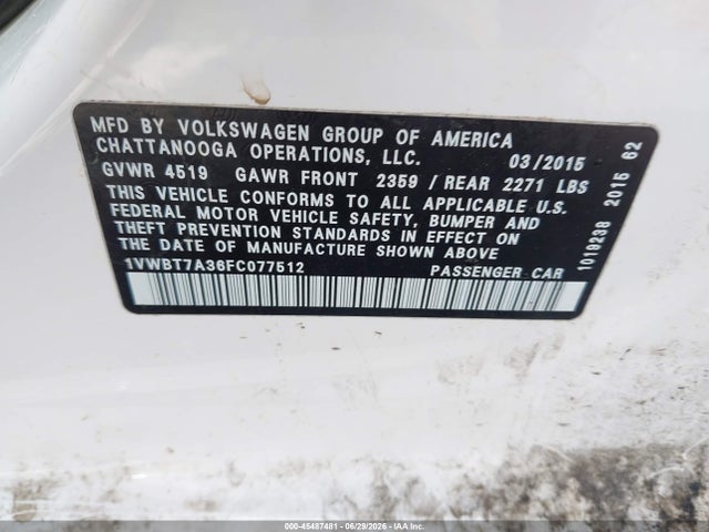1VWBT7A36FC077512 Volkswagen Passat 1.8t Sport