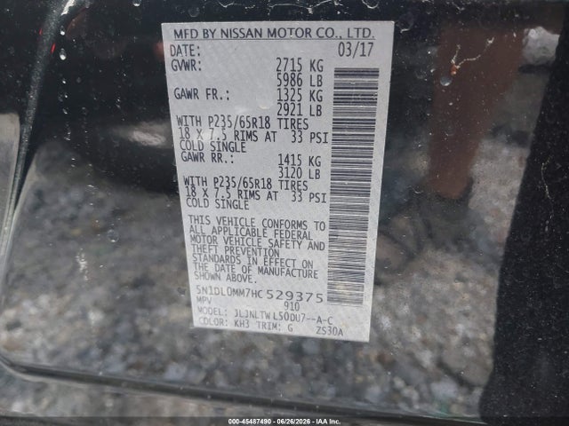 Aukcja sprzedaży 2017 Infiniti Qx60, vin: 5N1DL0MM7HC529375, numer aukcji: 45487490