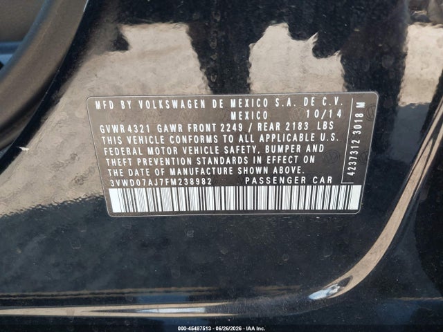 Продаж на аукціоні авто 2015 Volkswagen Jetta 1.8t Se, vin: 3VWD07AJ7FM238982, номер лоту: 45487513