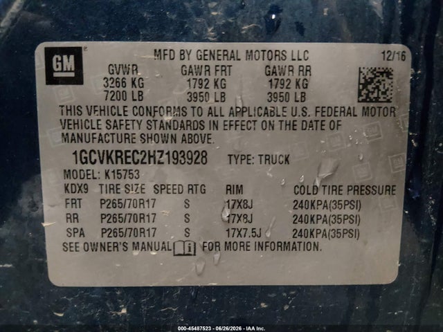 Продаж на аукціоні авто 2017 Chevrolet Silverado 1500 Lt, vin: 1GCVKREC2HZ193928, номер лоту: 45487523