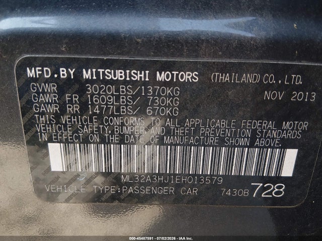 Продаж на аукціоні авто 2014 Mitsubishi Mirage De, vin: ML32A3HJ1EH013579, номер лоту: 45487591