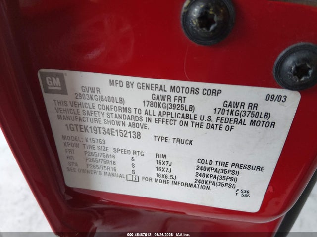 Продаж на аукціоні авто 2004 Gmc Sierra 1500 Slt, vin: 1GTEK19T34E152138, номер лоту: 45487612