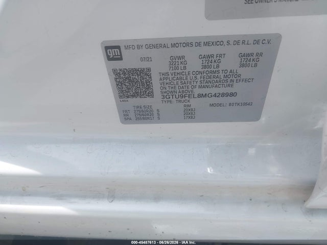 Aukcja sprzedaży 2021 Gmc Sierra 1500 4wd  Short Box Denali, vin: 3GTU9FEL8MG428980, numer aukcji: 45487613