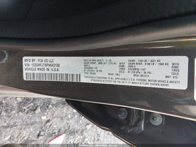 Продаж на аукціоні авто 2023 Ram 1500 Laramie  4x4 5'7 Box, vin: 1C6SRFJT6PN643130, номер лоту: 45487624