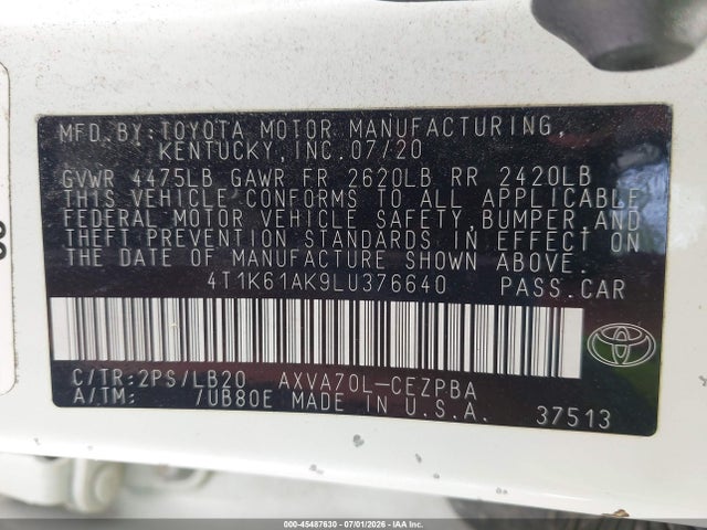 Toyota CAMRY XSE 2020 4T1K61AK9LU376640 Image 9